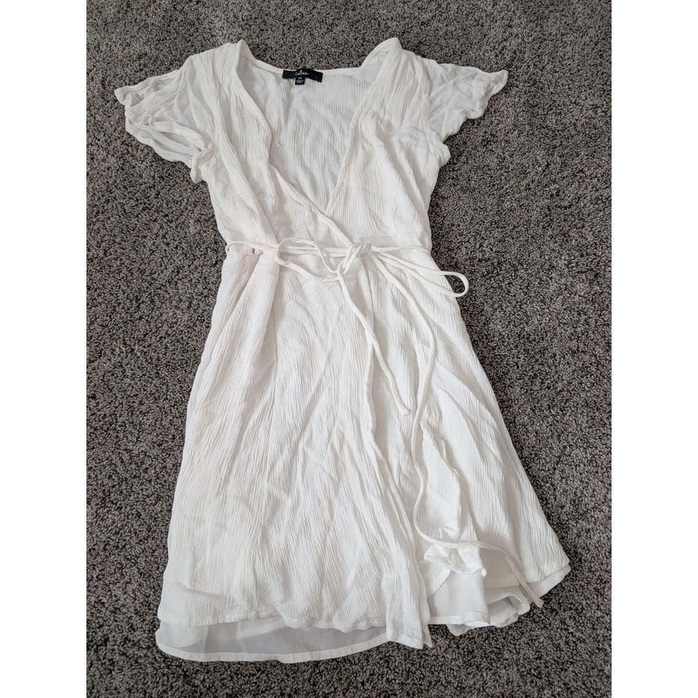 Lulus‎ White Crinkled Gauze Wrap Mini Dress Short Flutter Sleeve XS